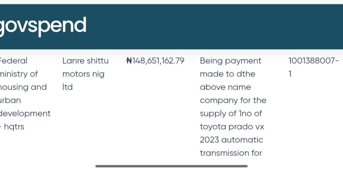 Nigeria’s Housing Ministry Spends ₦148million On Single Toyota Prado Amid Alleged Fund Constraints